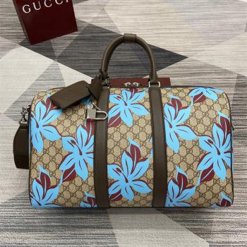 gucci意大利官网古驰 792074 GG中号旅行包旅行袋（花卉印花）