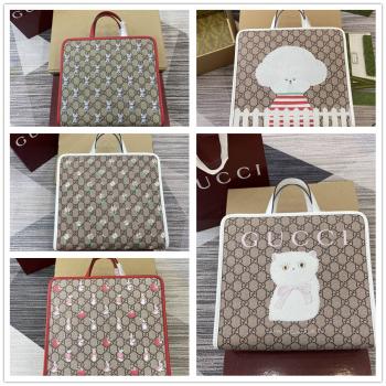 gucci欧洲官网古驰 605614 儿童小猫印花GG托特包