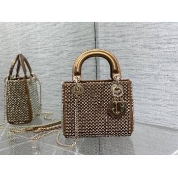 dior官网包迪奥Lady限量版刺绣金色满钻手工珠子三格戴妃包