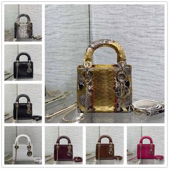 dior香港官网迪奥Lady珍稀蛇皮三格戴妃包