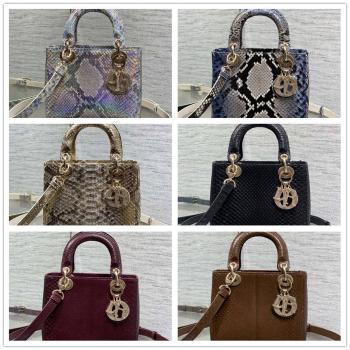 dior官网女包迪奥Lady珍稀蛇皮四格戴妃包