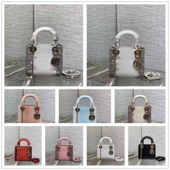 dior欧洲官网迪奥Lady蜥蜴纹三格戴妃包