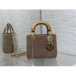 dior官网包迪奥Lady限量版刺绣金色满钻手工珠子三格戴妃包