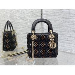 dior欧洲官网迪奥Lady限量版刺绣黑色彩色手工珠子三格戴妃包
